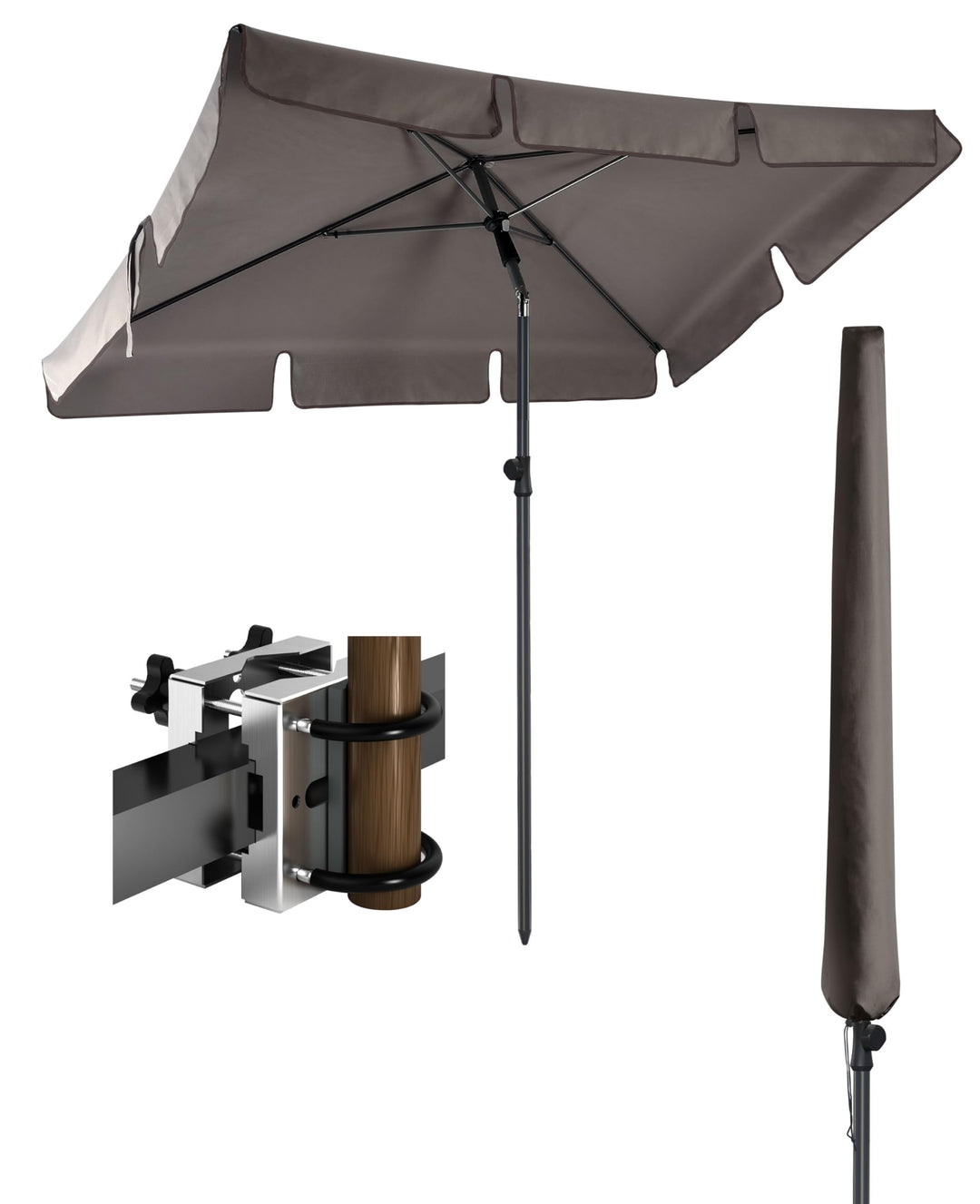 4smile Sonnenschirm Balkon SunnyShade - Sonnenschutz Balkon 3-in-1 SET, Sonnenschirm rechteckig 200