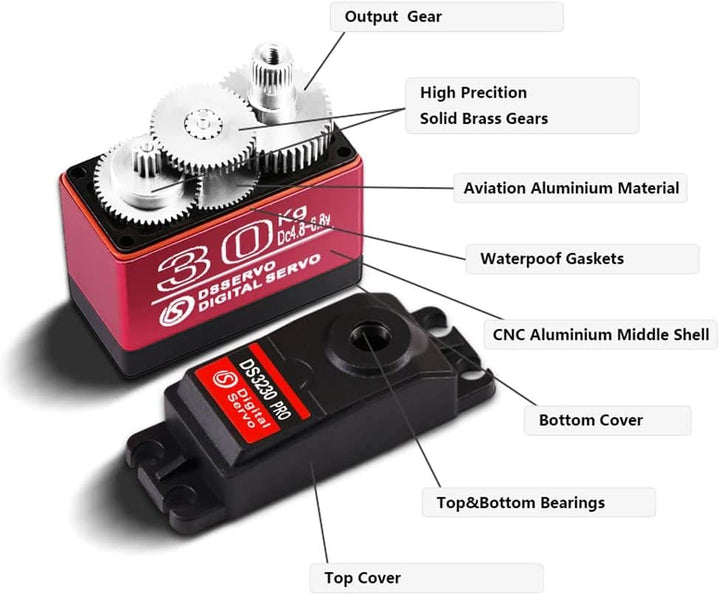 YUNIQUE DEUTSCHLAND Digitaler Servomotor DS3230 PRO 6V 30 kg mit 25 T Nocken für Roboterwagen Modell
