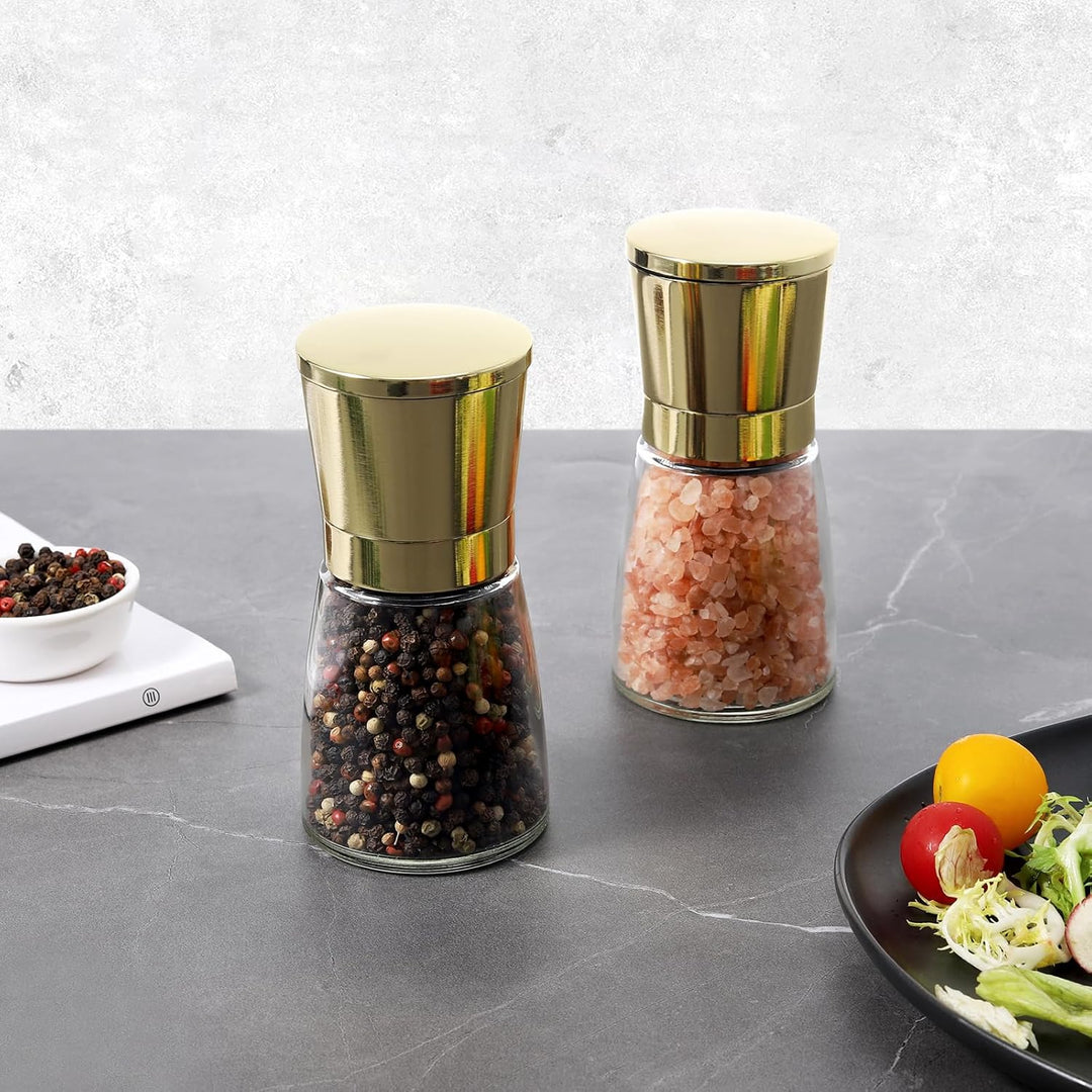 Vzaahu Salz und Pfeffermühlen 2er-Set mit Keramikkern,Zimt,Einstellbare Grobheit,Farbe Goldene,Tragb