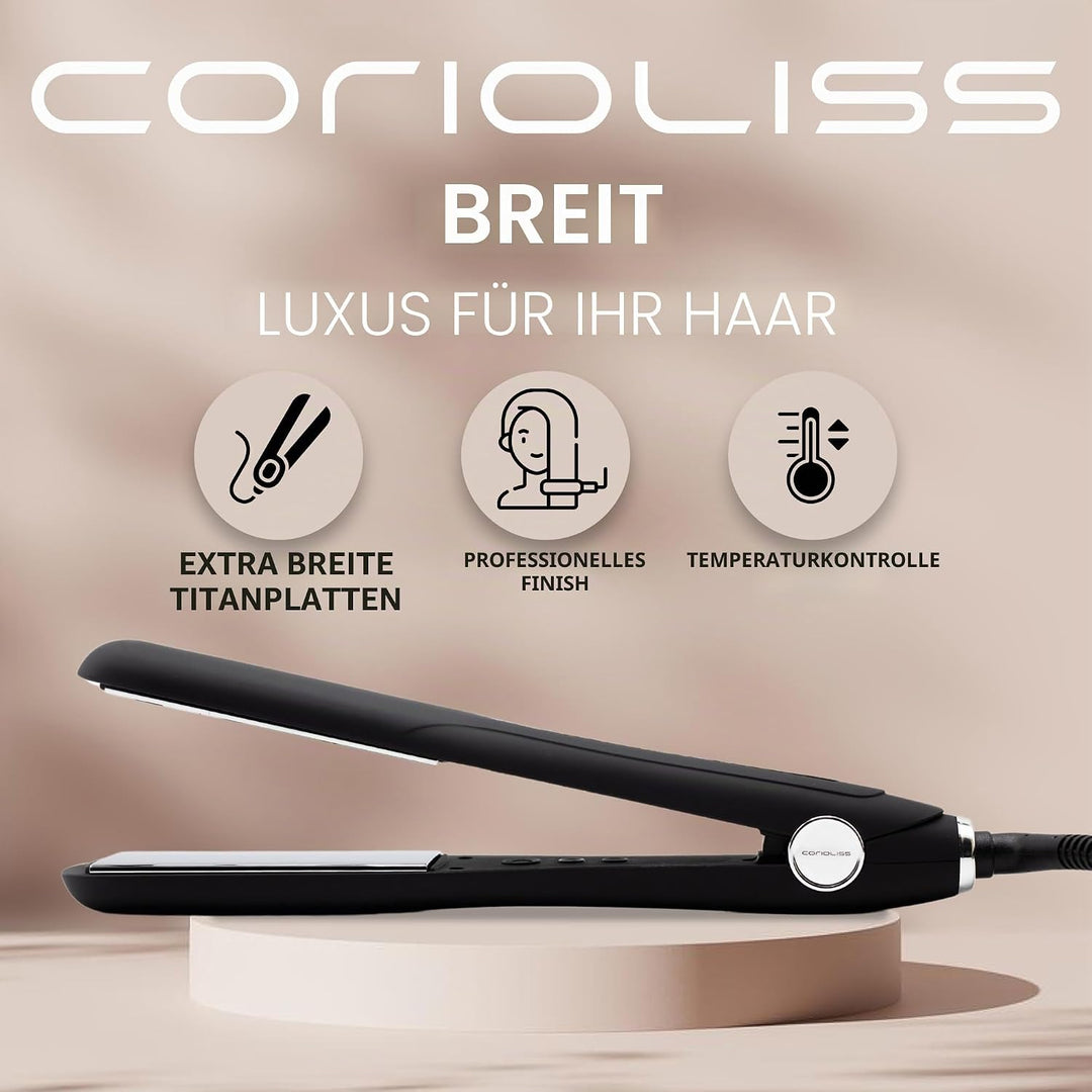 Corioliss WIDE | Glätteisen | Extra Breite Titanplatten Anti Frizz | Haarglätter Locken und Glätten