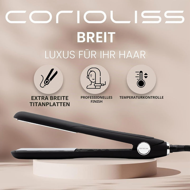 Corioliss WIDE | Glätteisen | Extra Breite Titanplatten Anti Frizz | Haarglätter Locken und Glätten