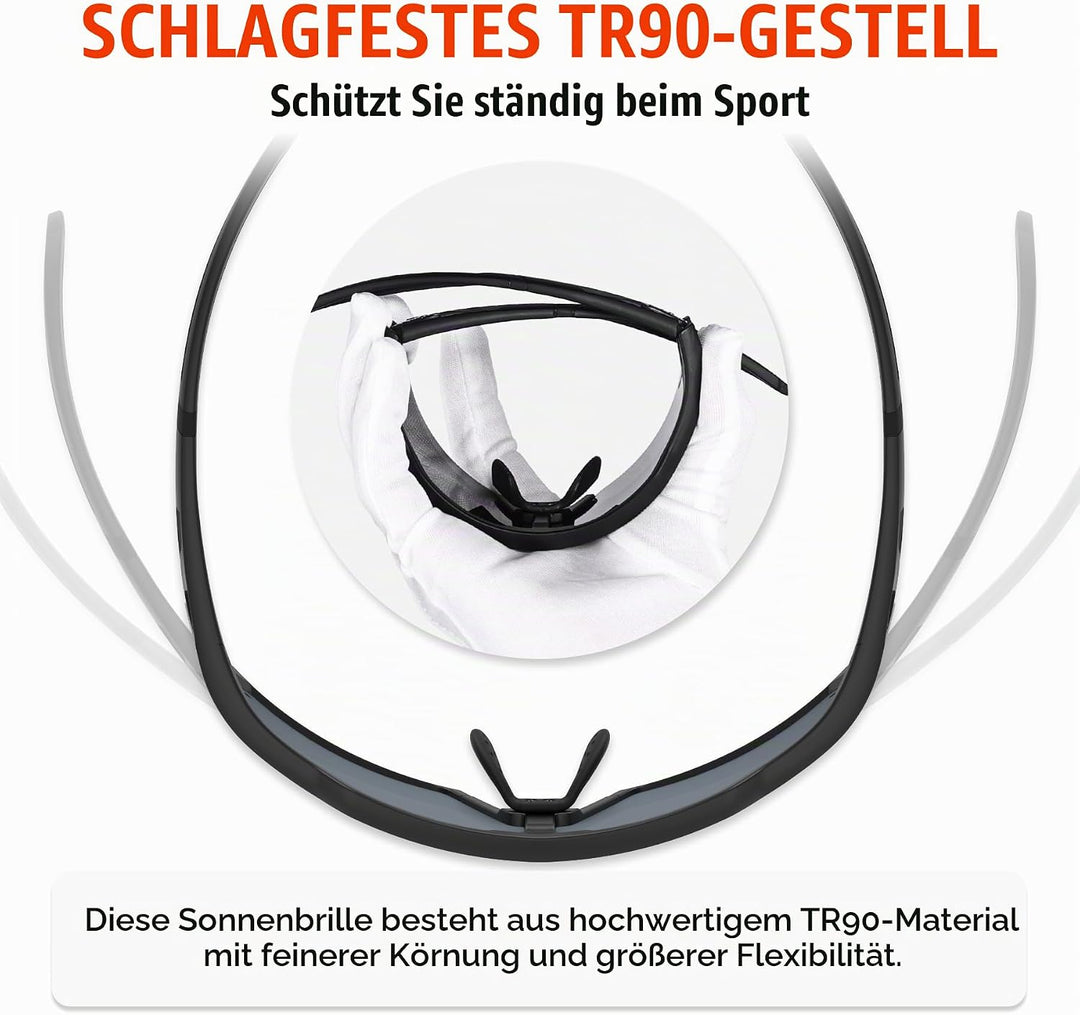 X-TIGER Fahrradbrille Polarisiert Sonnenbrille mit 5 wechselgläser TR90 Rahmen für Herren Damen Spor