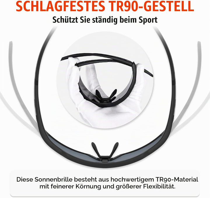 X-TIGER Fahrradbrille Polarisiert Sonnenbrille mit 5 wechselgläser TR90 Rahmen für Herren Damen Spor