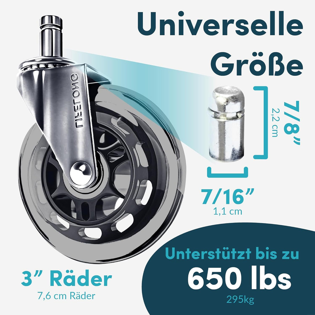 Bürostuhl Rollen 5er Set, Bürostuhl-Räder Ersatzrollen für Teppich- und Parkettböden, Strapazierfähi