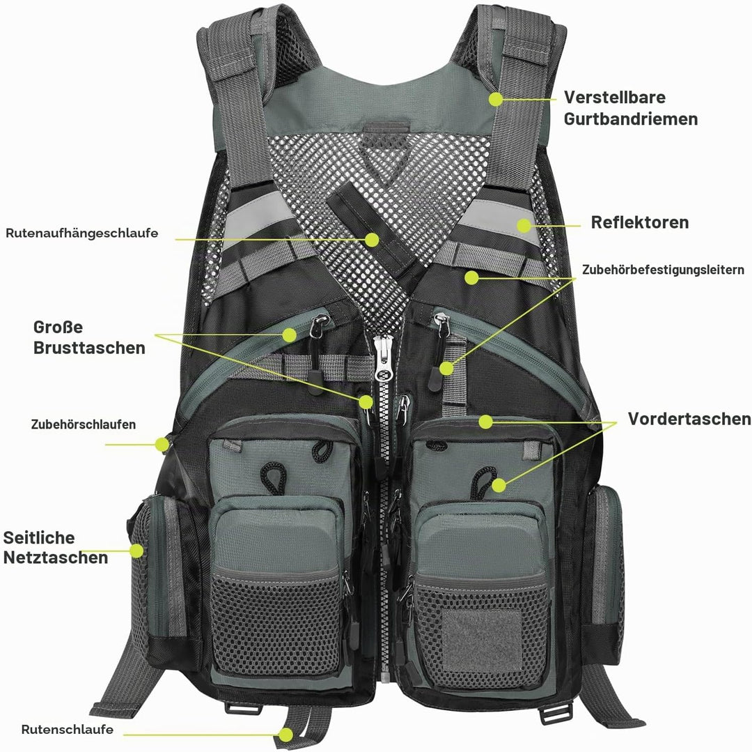 Gonex Angel Weste Herren verstellbare Arbeitsweste mit Mehreren Taschen für Angeln Fliegenfischen Ou
