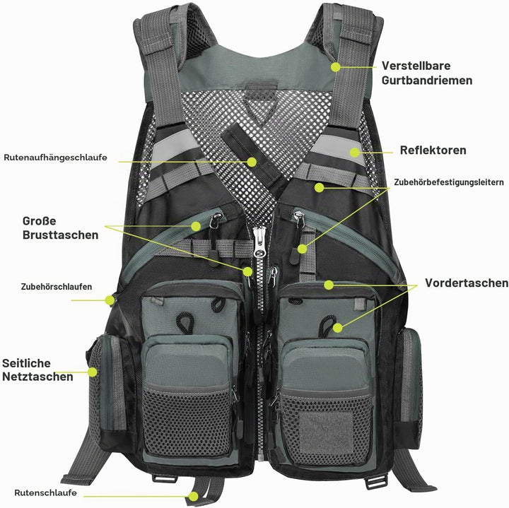 Gonex Angel Weste Herren verstellbare Arbeitsweste mit Mehreren Taschen für Angeln Fliegenfischen Ou