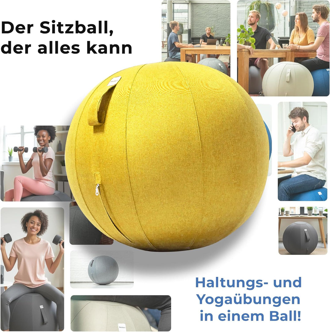 Sitzball Büro Ergonomisch 65 cm, Ergonomische Sitzmöbel für Büro und Heimbüro, Langlebiger Stoff, Gy