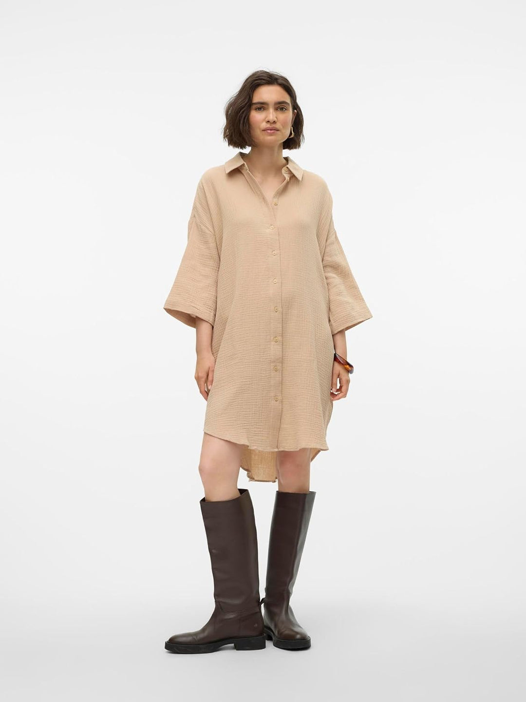 VERO MODA Damen Vmnatali 3/4 Long Overshirt Noos Kleid XS Irish Cream, XS Irish Cream