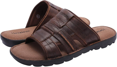 Harssidanzar Slide Sandalen für Männer Leder Bogen Unterstützung Leichte Sommer Herren Sandalen Outd