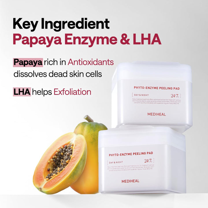 MEDIHEAL Phyto Enzym-Peeling-Pad – Vegane Gesichtserneuerung Gaze-Pads mit LHA & Papaya Enzym – Pore
