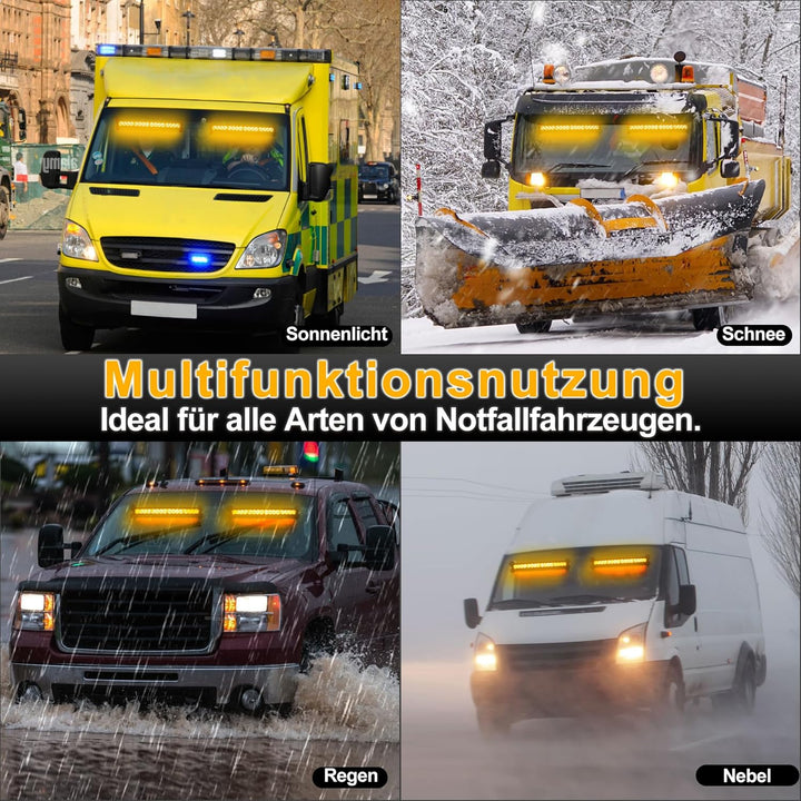 ROUTEKING 12V/24V Warnleuchte 32 LED Frontblitzer - 23 Modi Blitzleuchte 2x42.6cm Starker Rundumleuc