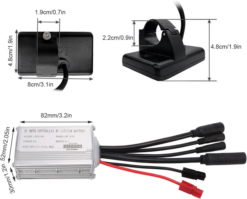 BuyWeek Electric Bike Motor Controller, 36V 48V 15A Gemeinsamer Geschwindigkeitsregler mit S866 Pane