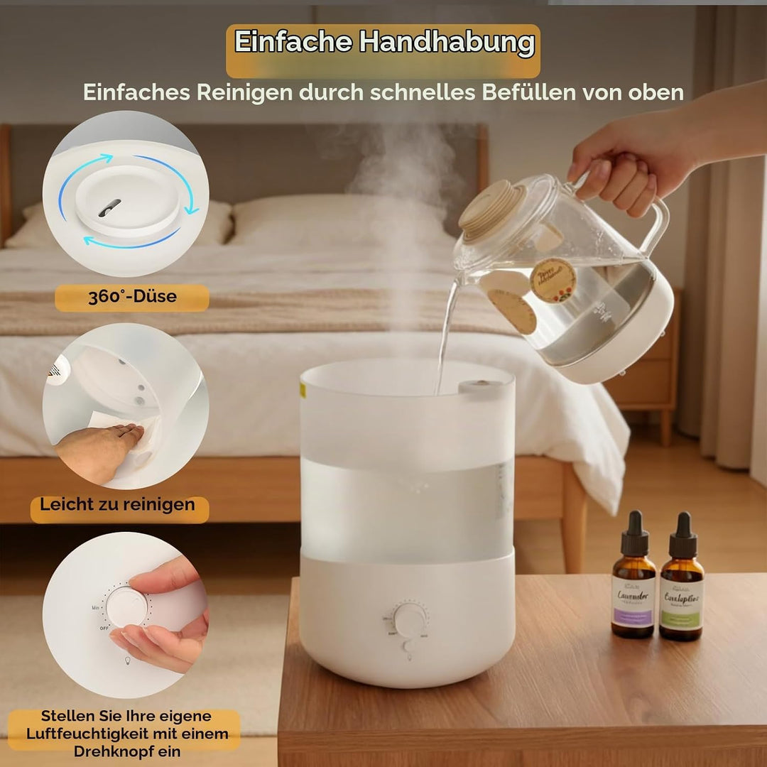 Romon Luftbefeuchter Schlafzimmer 2.5L, Top-Fill Aroma Diffuser, Humidifier mit 360° drehbarer Düse,