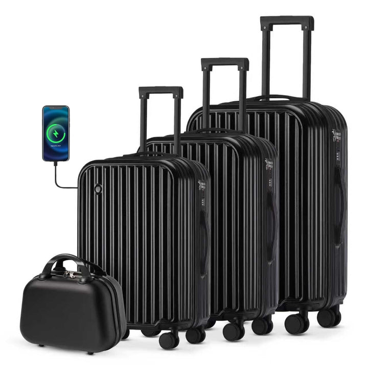 TIYFIY Kofferset 4 Teilig Hartschale Koffer Set mit Kosmetikkoffer Gepäcksets mit Getränkehalter USB
