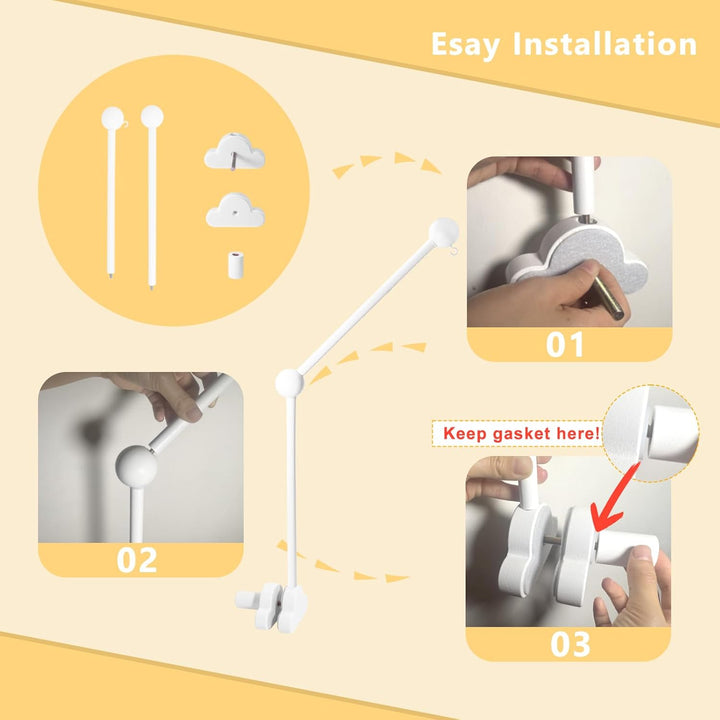 Mobile Halterung Holz für Babybett - 360°Drehbar Mobile Halterung Wickeltisch Sicher & Stabil für Ba