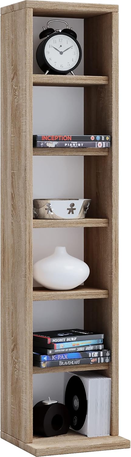 VCM Holz CD DVD Stand Aufbewahrung Standregal Bücherregal Deko Regal Elementa Sonoma-Eiche, Sonoma-e