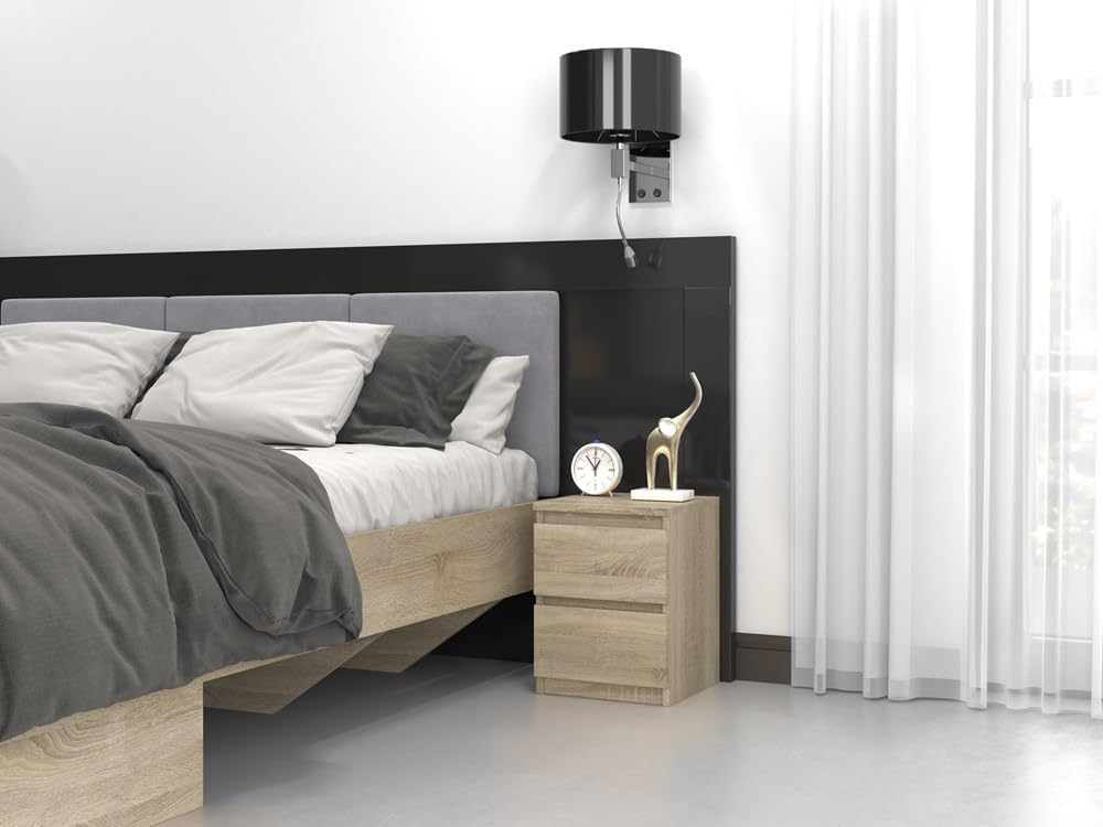 VBChome Nachttisch 30 x 30 x 40 cm Eiche Sonoma Nachttisch mit 2 Schubladen für das Schlafzimmer Gri