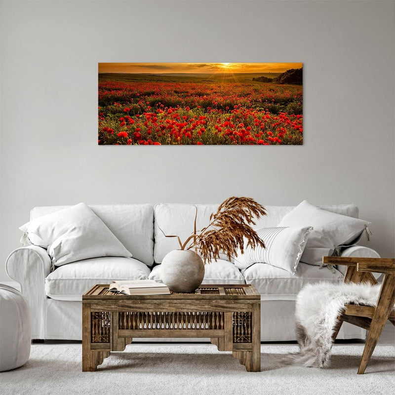 Panorama Bilder auf Leinwand 100x40cm Leinwandbild Mohn Blume Wiese Gross Wanddeko Bild Schlafzimmer