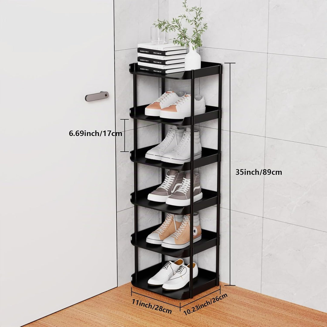 6 Ebenen Schmal Schuhregal, Mehrschichtiges Hoch Schuhregale Platzsparend, Stapelbar Klein Standrega