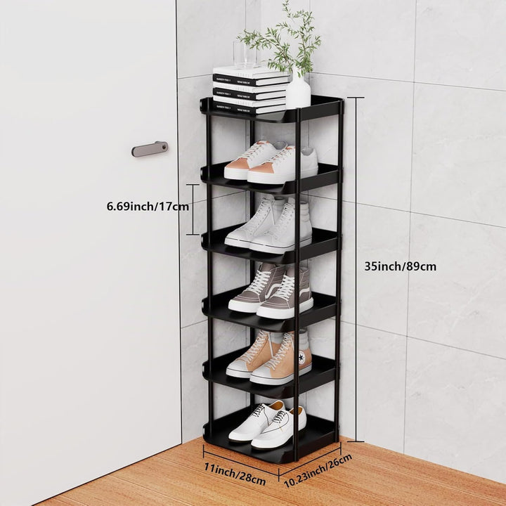 6 Ebenen Schmal Schuhregal, Mehrschichtiges Hoch Schuhregale Platzsparend, Stapelbar Klein Standrega