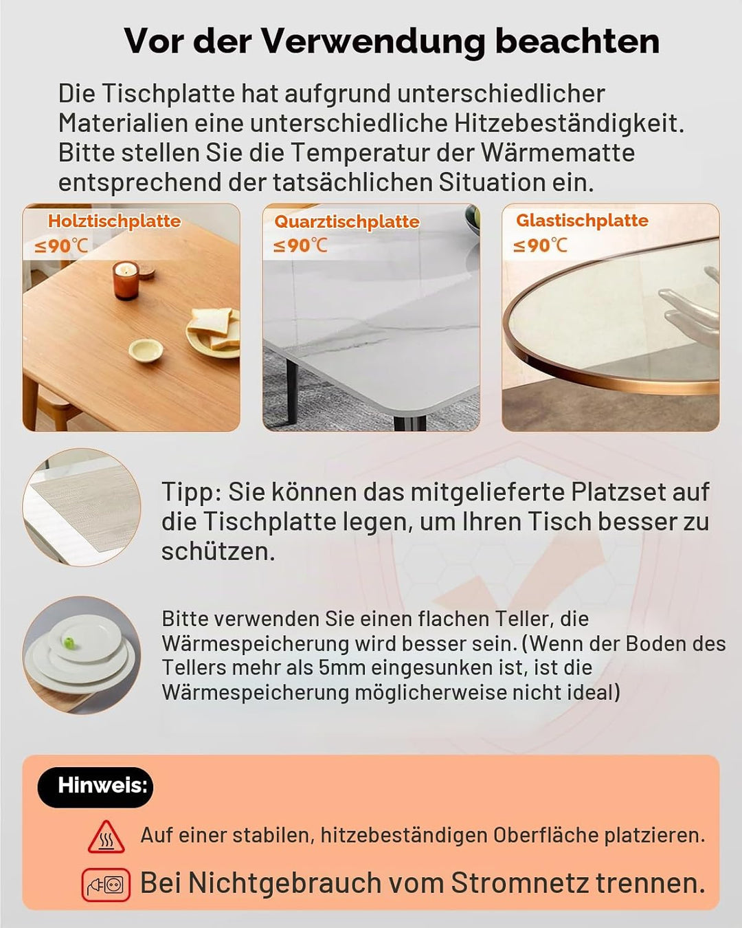 AMOSA Warmhaltematte für Speisen, Speisenwärmer mit 9 Einstellbaren Temperaturen &amp; 6-Stunden-Timer,