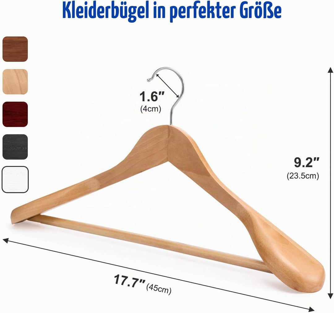 HOUSE DAY Kleiderbügel Holz Breit Kleiderbügel Holz Natur 6X Kleiderbügel rutschfest Kleiderbügel St