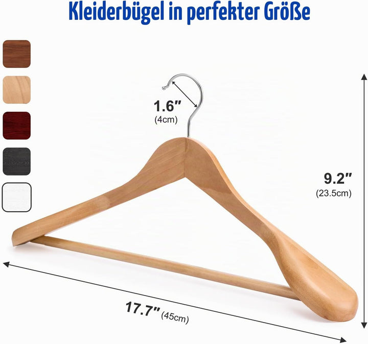 HOUSE DAY Kleiderbügel Holz Breit Kleiderbügel Holz Natur 6X Kleiderbügel rutschfest Kleiderbügel St