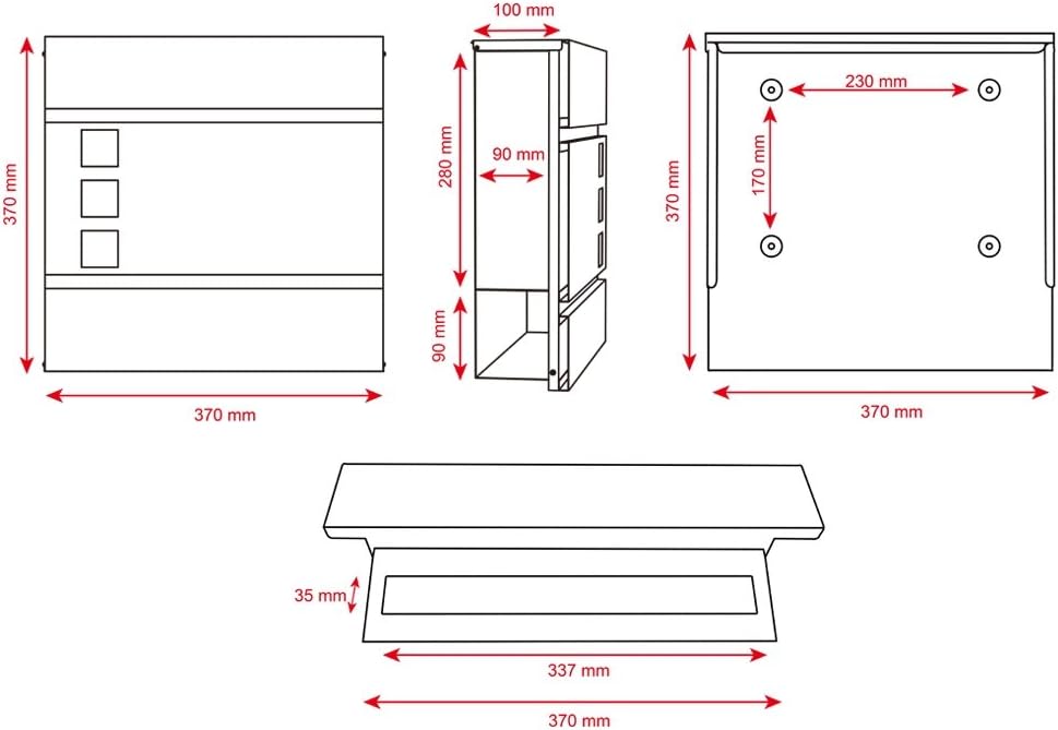Melko Wandbriefkasten Briefkasten Design mit Zeitungsfach aus poliertem Edelstahl, 37 x 11 x 36,5 cm