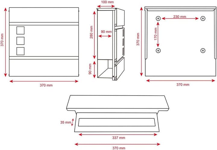 Melko Briefkasten mit Zeitungsfach Schwarz Wandmontage Postkasten mit Edelstahl Schutzklappe und Sic