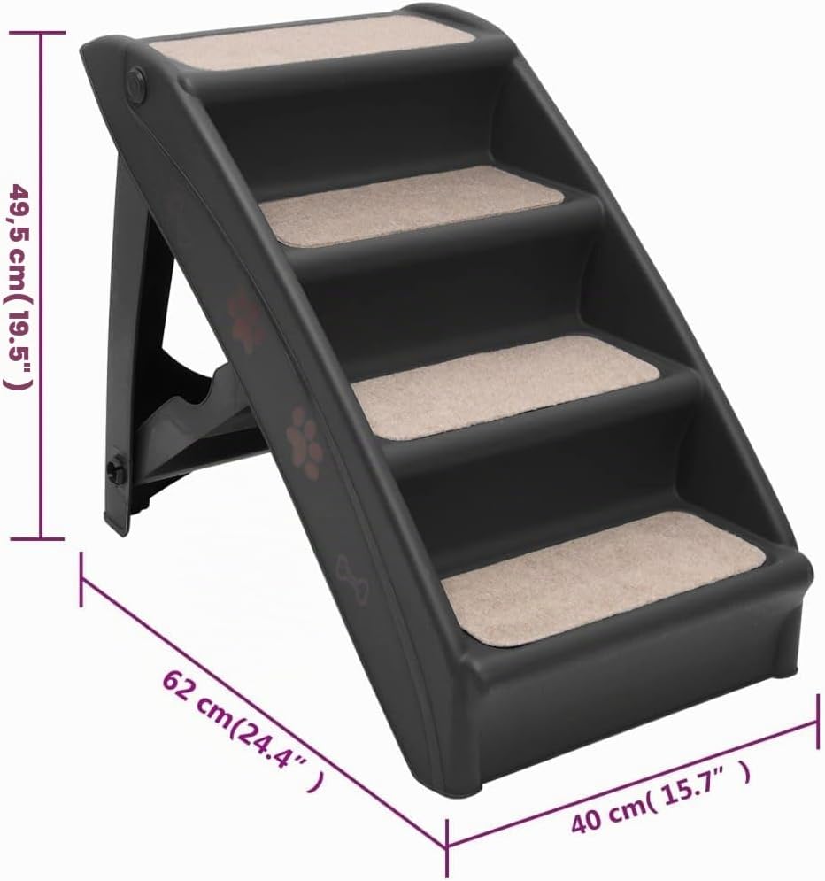 vidaXL Hundetreppe Klappbar Schwarz Haustiertreppe Katzentreppe Einstiegshilfe, Schwarz