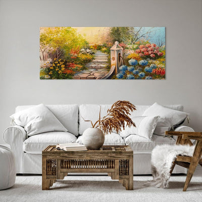 Wandbilder Dekoration Wohnzimmer Garten Blumen Sommer Panorama Bilder auf Leinwand 120x50cm Leinwand