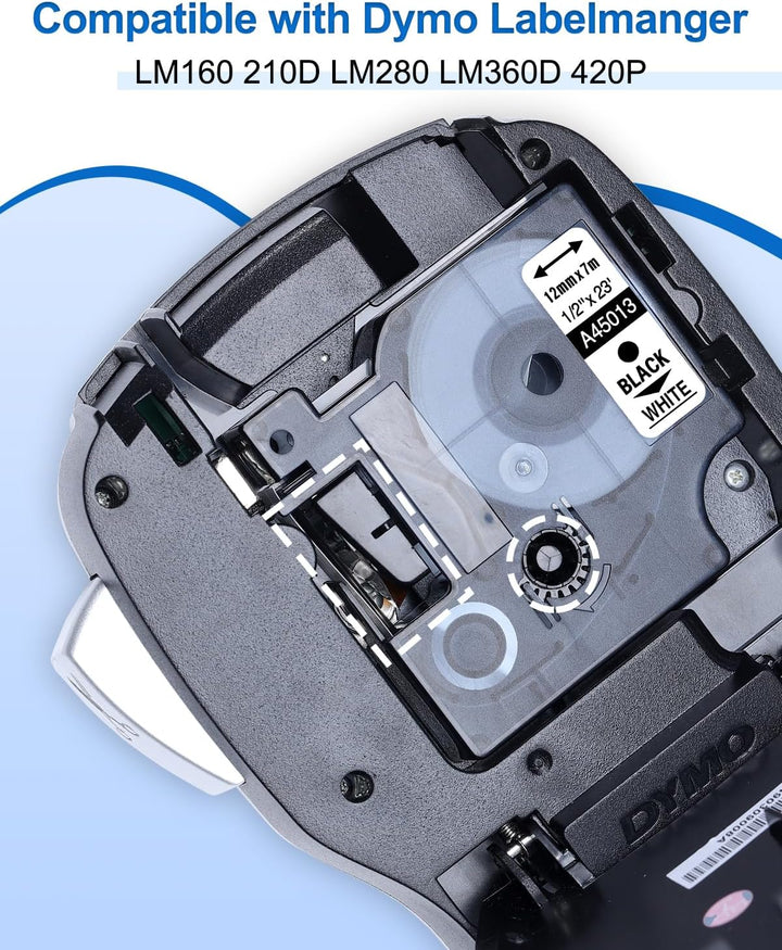 4 x Upwinning A45013 45013s 45013 Black White als Ersatz für Dymo D1 Etikettenband 12mm x 7m S072053