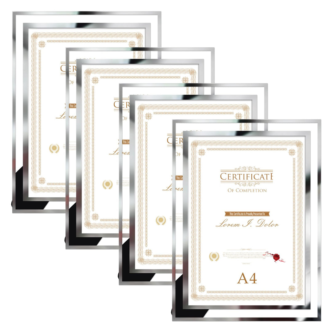 Hoikwo 4er-Set Bilderrahmen DIN A4 Glas – Fotorahmen Silber für Zertifikate, Diplome, Familienfotos