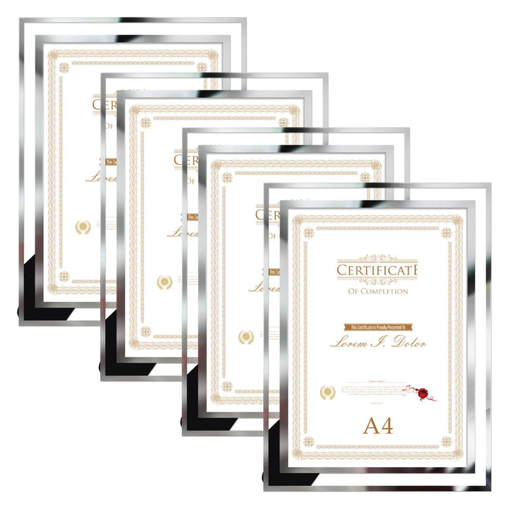 Hoikwo 4er-Set Bilderrahmen DIN A4 Glas – Fotorahmen Silber für Zertifikate, Diplome, Familienfotos