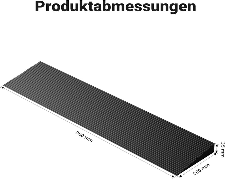 Türschwellenrampe 35x200x900mm für Rollstuhl & Rollator, Vollgummi, rutschfeste Oberfläche, kürzbar