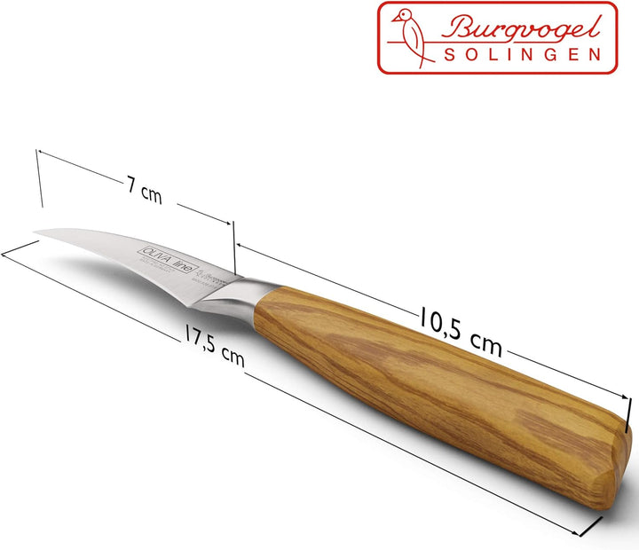 Burgvogel Solingen Tourniermesser 7 cm geschmiedet Olivenholz, Oliva Line, rostfrei, deutsches Schäl