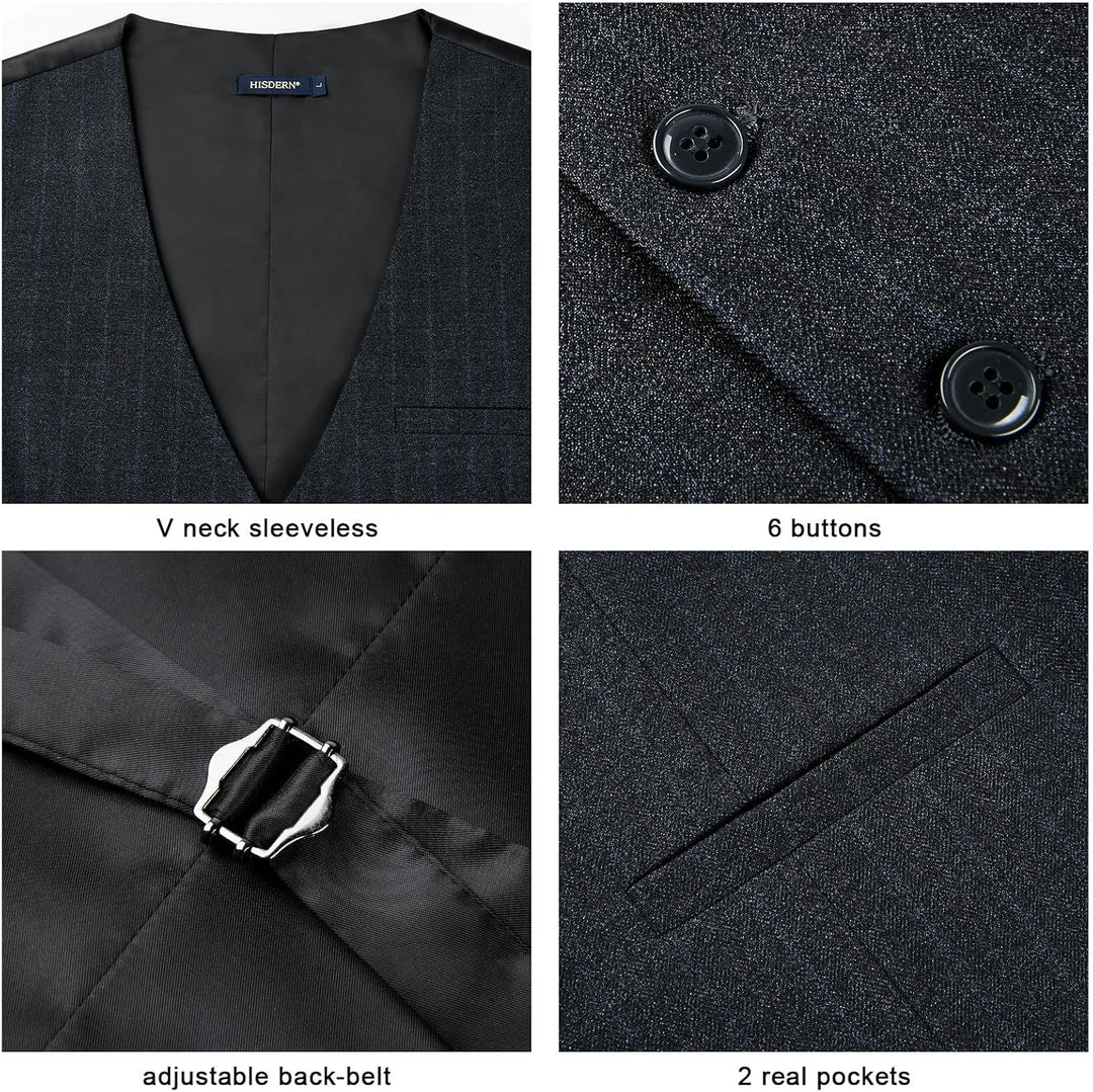 HISDERN Karierte Weste Herren Formale Klassische Weste Baumwolle Hochzeit Hahnentritt Anzugweste XS