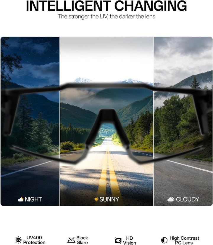 KAPVOE Photochromatische Selbsttönend Fahrradbrille TR90 Rahmen für Herren Damen Klar Sportsonnenbri