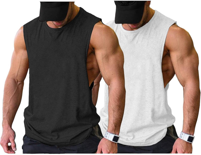 COOFANDY Tank Top Herren Gym Bodybuilding Shirts Ärmellose Muskelshirts Männer S Schwarz/Weiss(2 Stü