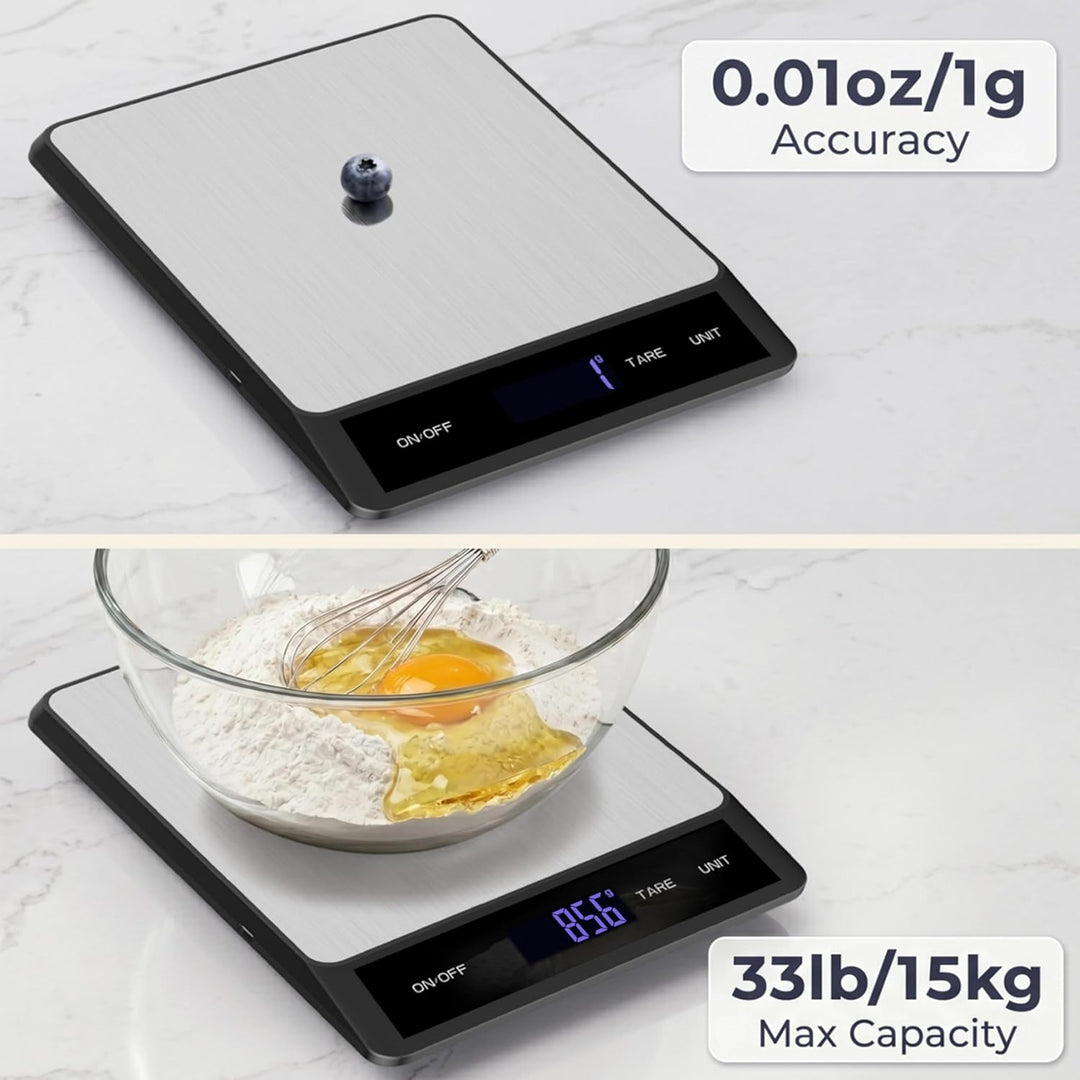 Küchenwaage Digital 15kg/1g, Waage Küche USB Wiederaufladbar, Digitale Küchenwaage mit Tara-Funktion