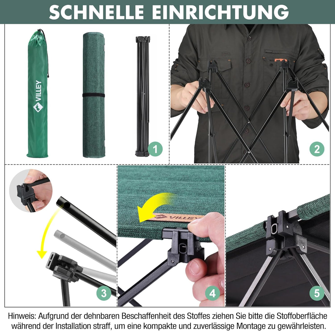 VILLEY Campingtisch Klappbar, Klapptisch Faltbar mit Aluminium und Oxford-Stoff, Kleiner Camping Fal