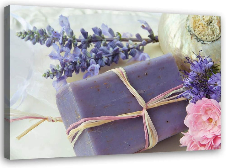 Feeby Bild auf Leinwand Lavendel Kunstdruck modern Blumen Violett 80x60 cm Leinwandbild 80x60 cm Vio