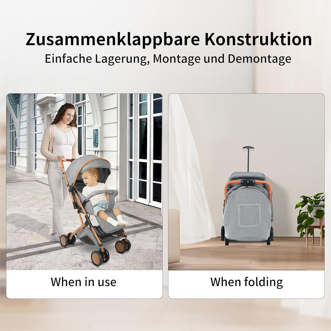 homewell Baby Kinderwagen klappbar, Buggy Kinderbuggy, 0-6 Jahre, flache Liegeposition, Einhändig Kl