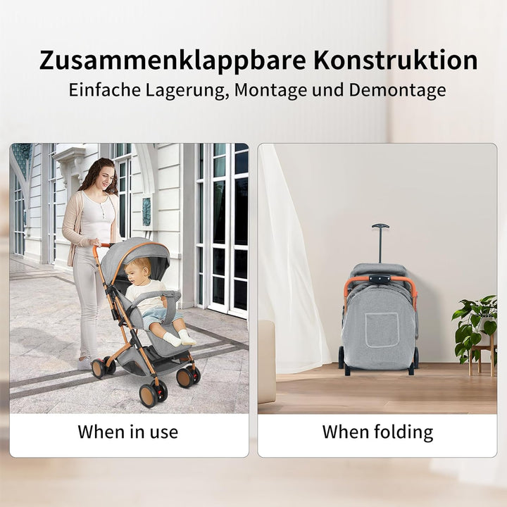 homewell Baby Kinderwagen klappbar, Buggy Kinderbuggy, 0-6 Jahre, flache Liegeposition, Einhändig Kl