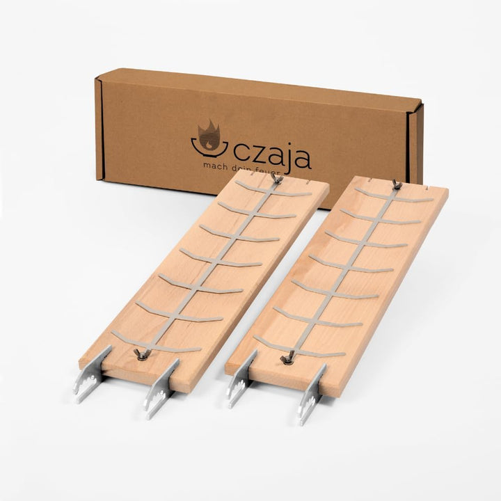 Czaja® Flammlachsbrett 2er Set für Feuerschale und Kugelgrill | Hergestellt in Deutschand | Nutzbar