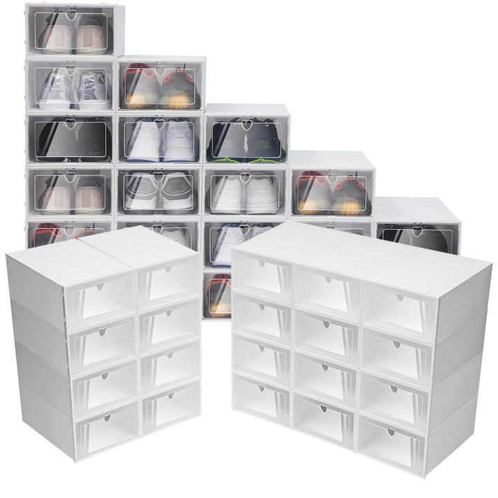 RUETERY 20er Set Schuhboxen Stapelbar Transparent, Schuh Organizer aus PP-Kunststoff, Shoe Organizer