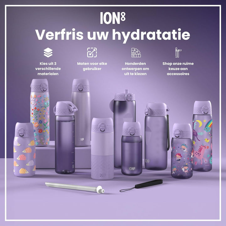 ion8 Vakuumisolierte Edelstahl-Trinkflasche 500ml Auslaufsicher Einhandöffnung Sichere Verriegelung