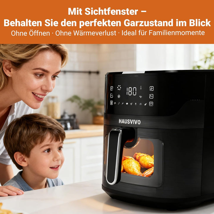 Heissluftfritteuse 6,5L Airfryer XL mit Sichtfenster & Touchscreen, 1600W Fritteuse ohne Fett, 8 Pro