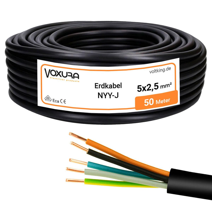 NYY-J 5x2,5 mm² 50m Ring Erdkabel Stromkabel Verlegung im Freien Erdreich Kupfer 50 m NYY-J 5x2,5mm²