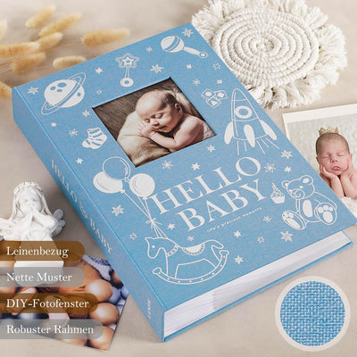 Lanpn Baby Fotoalbum 10x15 300 Fotos, Leinen Fotoalbum Einsteckalbum, Babyalbum mit Memo Schreibfeld